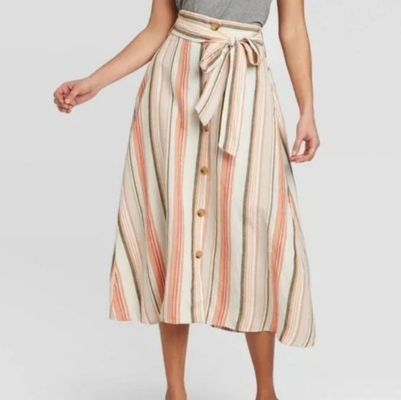a new day Dresses & Skirts - A NEW DAY Linen Blend Striped Midi Skirt Sz M